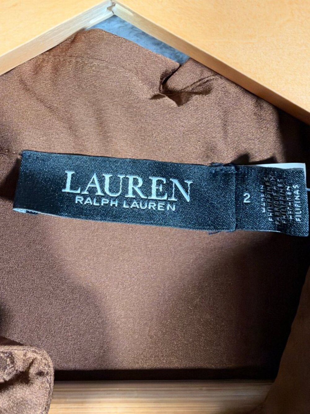 Lauren Ralph Lauren Dress Womens 2 Brown Satin Pleated Button Up Charmeuse $325 - Picture 5 of 11